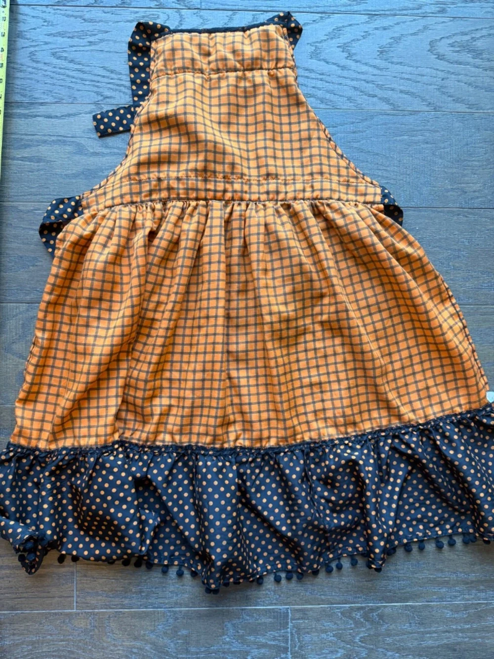 Pier 1 Imports Halloween Apron Orange Black Polka Dot Lace Spiderweb Cottagecore